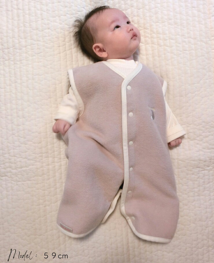 【ふるさと納税】綿毛布スリーパー 2way仕様で暖か(Sサイズ) ベージュピンク×ホワイト 毛布の町(泉大津産)｜着る毛布 赤ちゃん ベビー 洋服 子供服 子供用 保温性 保湿性 通気性 睡眠 洗える 洗濯可能 プレゼント ギフト お祝い sleeper-s [3009] サムネイル3