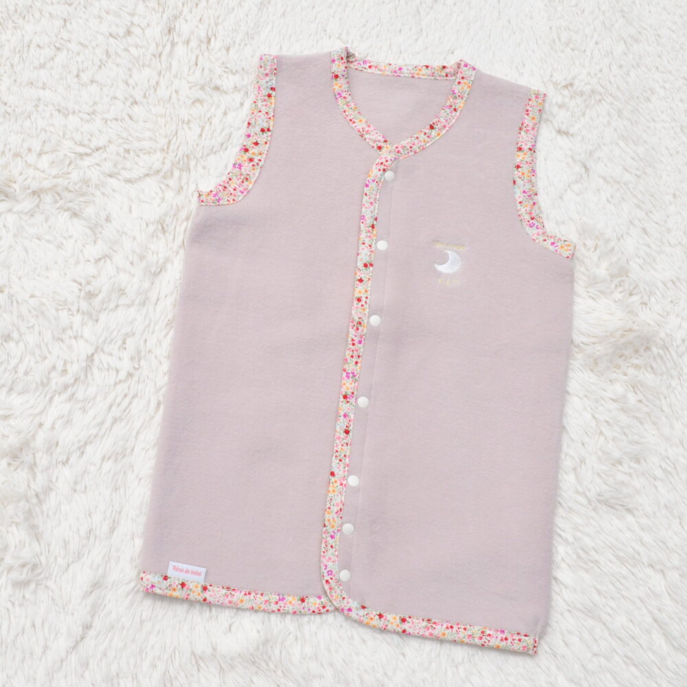 綿毛布スリーパー 2way仕様で暖か(Mサイズ) ベージュピンク×花柄 毛布の町(泉大津産)｜着る毛布 赤ちゃん ベビー 洋服 子供服 子供用 保温性 保湿性 通気性 睡眠 洗える 洗濯可能 プレゼント ギフト お祝い sleeper-s [3010]