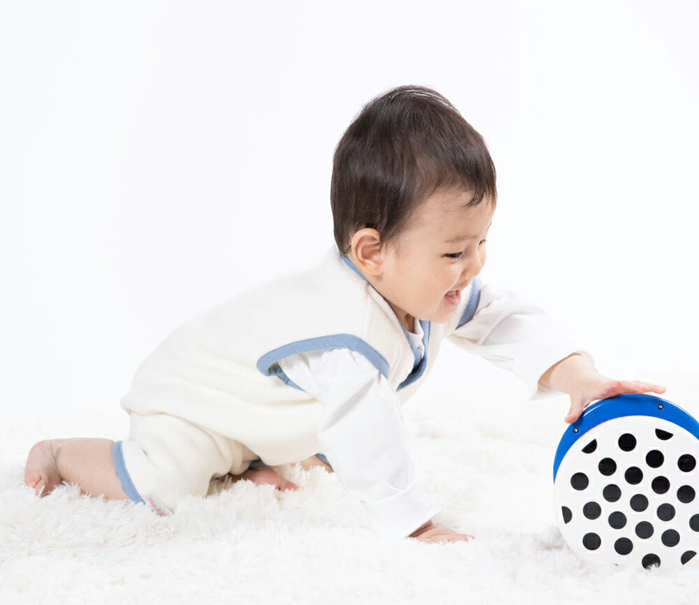 【ふるさと納税】綿毛布スリーパー 2way仕様で暖か(Sサイズ) アイボリー×青 毛布の町(泉大津産)｜着る毛布 赤ちゃん ベビー 洋服 子供服 子供用 保温性 保湿性 通気性 睡眠 洗える 洗濯可能 プレゼント ギフト お祝い sleeper-s [3016] サムネイル2