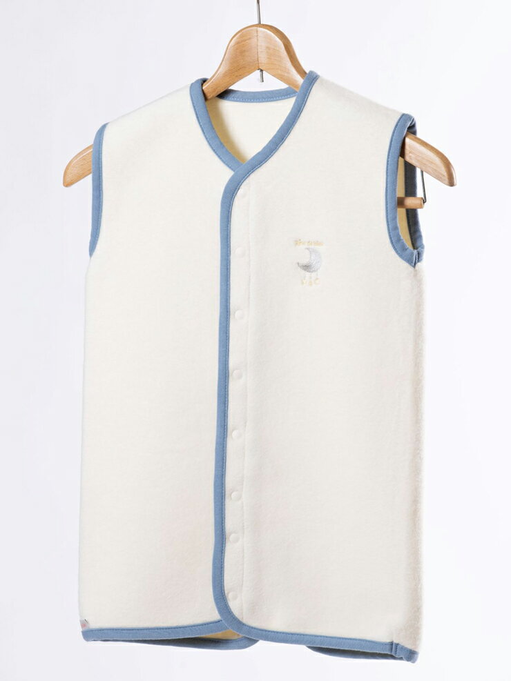 【ふるさと納税】綿毛布スリーパー 2way仕様で暖か(Sサイズ) アイボリー×青 毛布の町(泉大津産)｜着る毛布 赤ちゃん ベビー 洋服 子供服 子供用 保温性 保湿性 通気性 睡眠 洗える 洗濯可能 プレゼント ギフト お祝い sleeper-s [3016] サムネイル3