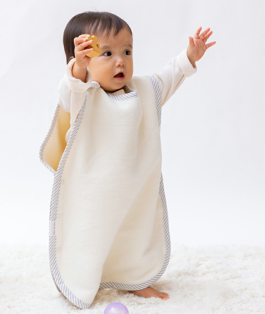 【ふるさと納税】名入れ可 綿毛布スリーパー (丸型) アイボリー×ストライプ 毛布の町泉大津市産｜天然素材 綿100% 速乾 オールシーズン 着る毛布 ベビー服 ベビー用品 ベビーグッズ ベビー 子供服 赤ちゃん 子供用 プレゼント ギフト お祝い sleeper-maru [3343] サムネイル2