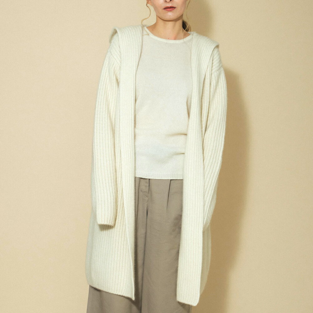 カシミヤ100% 片畦ニットコート 7251-BCW Lサイズ ホワイト｜カシミヤコート 最高級 レディース ファッション [3176]