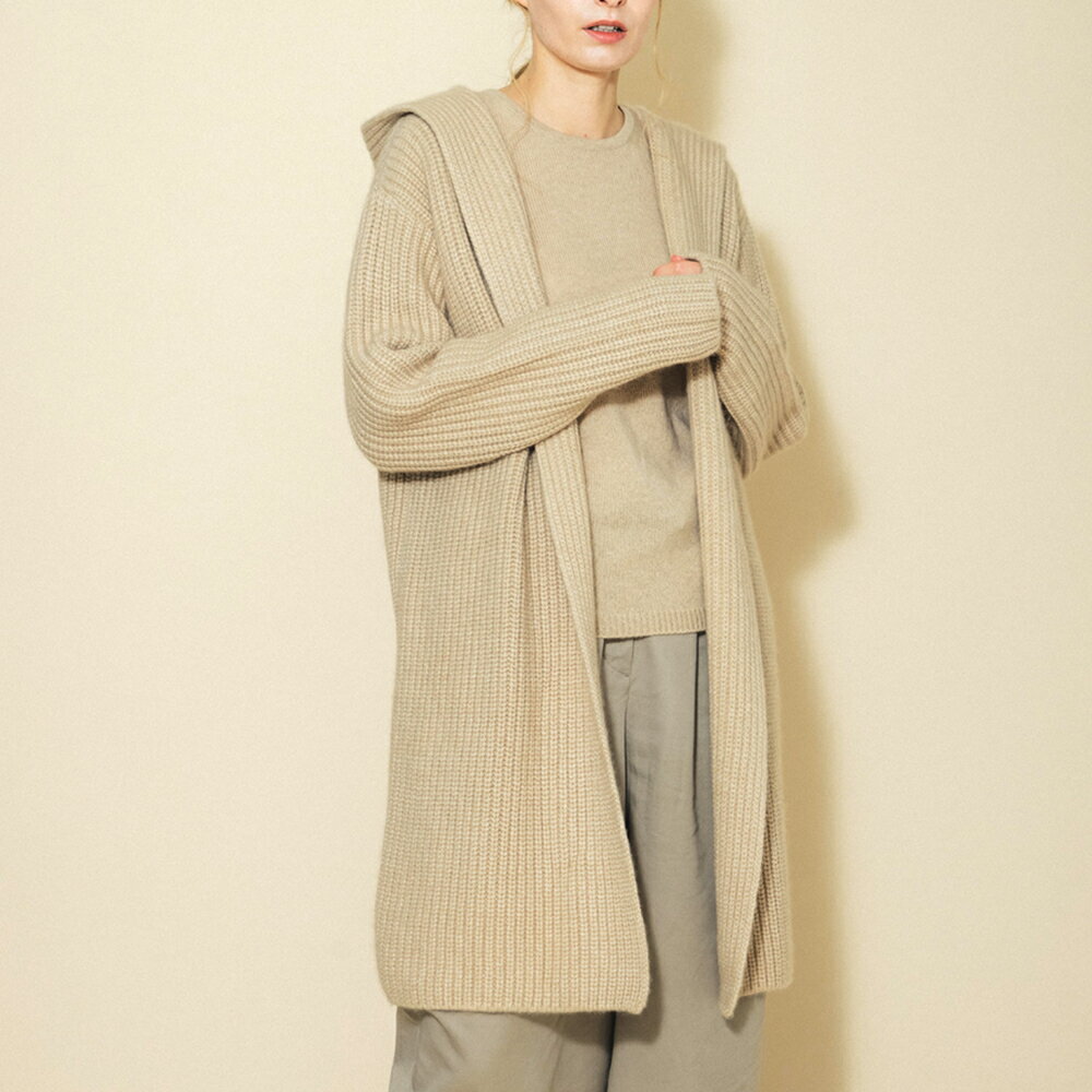 カシミヤ100% 片畦ニットコート 7251-GC Mサイズ コルク｜カシミヤコート 最高級 レディース ファッション [3177]