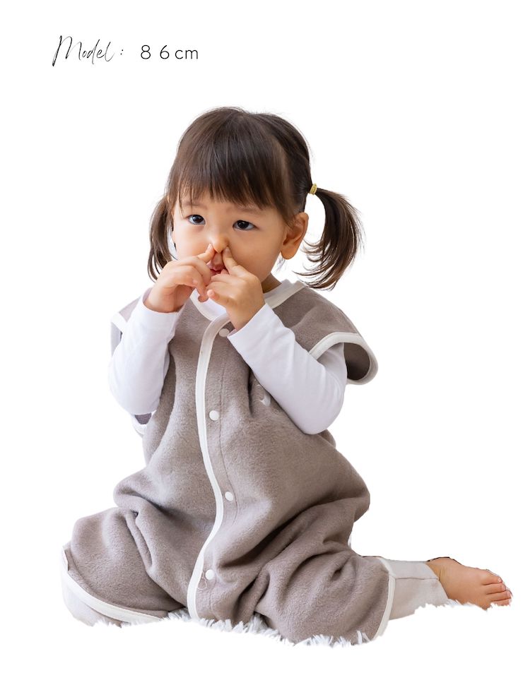 綿毛布スリーパー 2way仕様で暖か(Lサイズ) ブラウン×ホワイト 毛布の町(泉大津産)｜天然素材 綿100% 速乾 オールシーズン 着る毛布 ベビー服 ベビー用品 ベビーグッズ ベビー 子供服 赤ちゃん 子供用 プレゼント ギフト お祝い sleeper-s [3359]