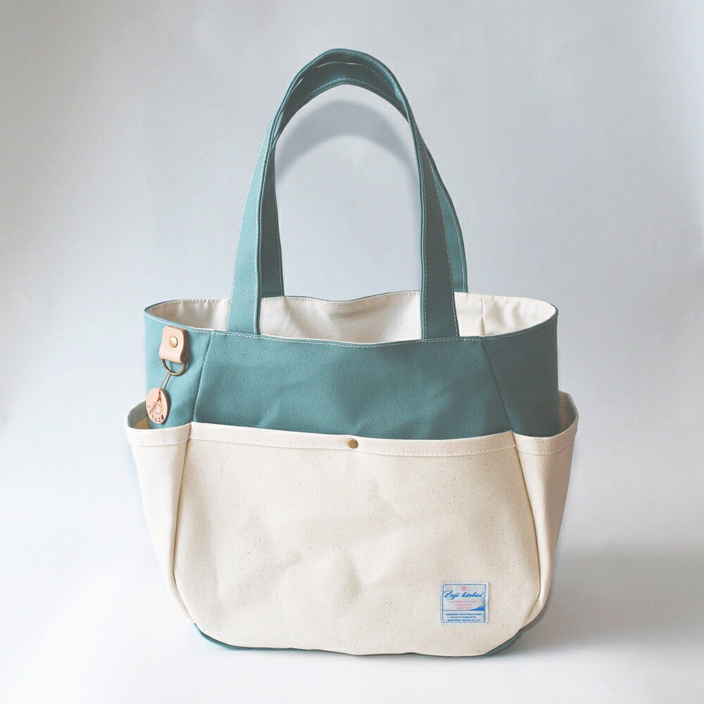 [ころりん工房] ふとっちょころりん／水色／富士金梅 8号帆布バッグ｜トートバッグ 手提げ 鞄 カバン ハンドメイド 通勤 通学 お買い物 買物 お出かけ 散歩 アウトドア [3373]