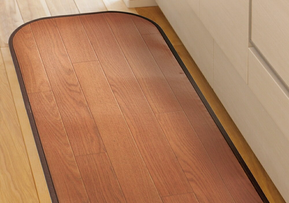 【ふるさと納税】日本製 撥水・消臭・抗菌 キッチンマット 約90×120cm ブラウン 350114620型｜クッション性 汚れ 食べこぼし 拭き取れる 滑り止めシート 子供 ペット 家族 お手入れ簡単 インテリアラグ 木目調 新生活 模様替え [2203]