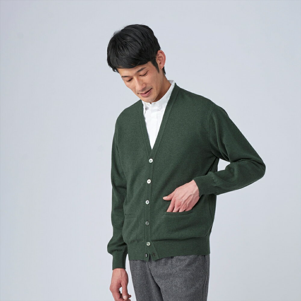 日本製 カシミヤ100% カーディガン グリーン 2Lサイズ｜敬老の日 お歳暮 御歳暮 贈答品 ギフト 誕生日プレゼント 贈り物 父の日 母の日 お年賀 寒中見舞い クリスマス お見舞 [2640]