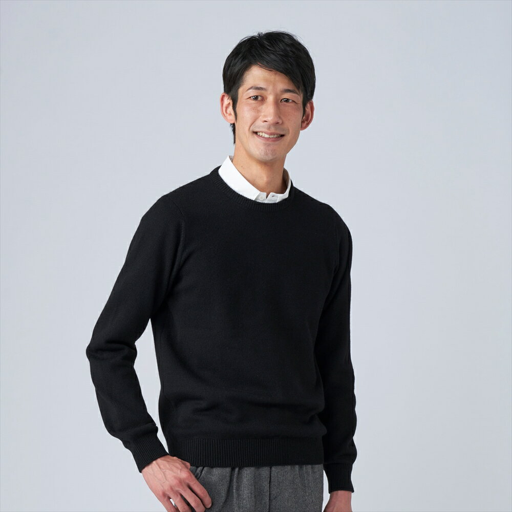 日本製 カシミヤ100% クルーネック ブラック 2Lサイズ｜敬老の日 お歳暮 御歳暮 贈答品 ギフト 誕生日プレゼント 贈り物 父の日 母の日 お年賀 寒中見舞い クリスマス お見舞 [2648]