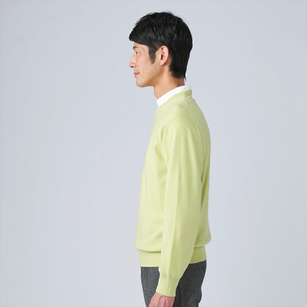 【ふるさと納税】日本製 カシミヤ100% クルーネック ライトグリーン 2Lサイズ｜敬老の日 お歳暮 御歳暮 贈答品 ギフト 誕生日プレゼント 贈り物 父の日 母の日 お年賀 寒中見舞い クリスマス お見舞 [2652] サムネイル3