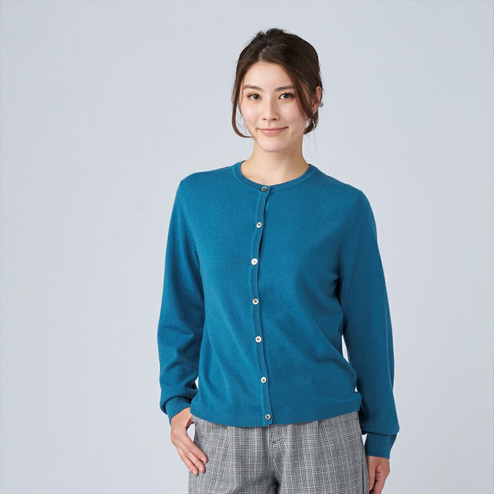 日本製 カシミヤ100% レディース クルーカーディガン ダークグリーン Lサイズ｜敬老の日 お歳暮 御歳暮 贈答品 ギフト 誕生日プレゼント 贈り物 父の日 母の日 お年賀 寒中見舞い クリスマス お見舞 [2671]