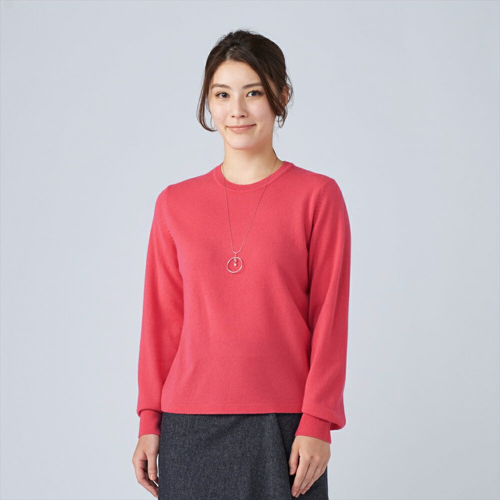 日本製 カシミヤ100% レディース クルーネック ローズピンク Lサイズ｜敬老の日 お歳暮 御歳暮 贈答品 ギフト 誕生日プレゼント 贈り物 父の日 母の日 お年賀 寒中見舞い クリスマス お見舞 [2675]