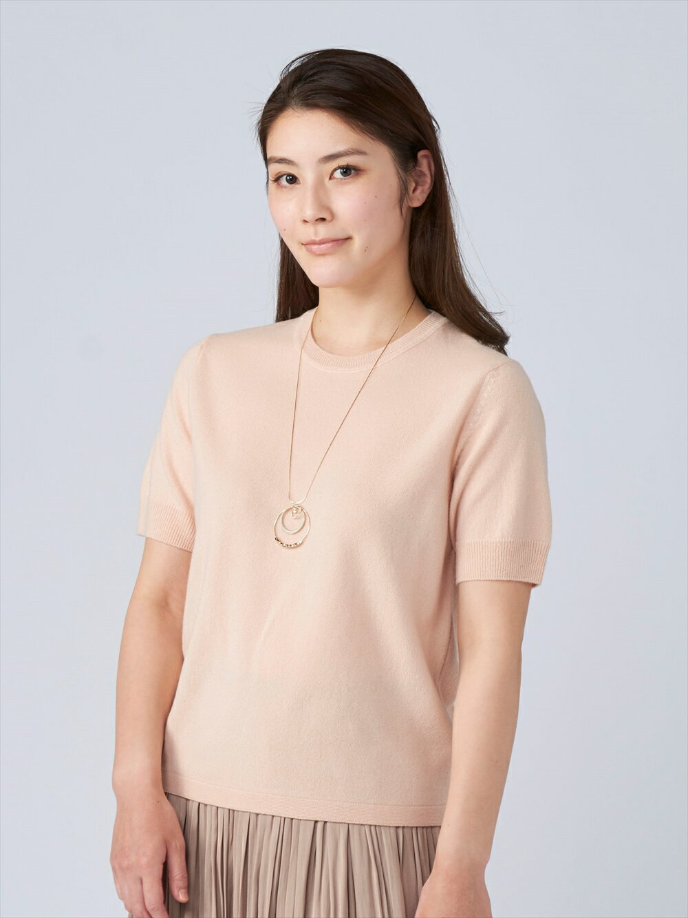 日本製 カシミヤ100% レディース クルーネック半袖 サーモンピンク Lサイズ｜敬老の日 お歳暮 御歳暮 贈答品 ギフト 誕生日プレゼント 贈り物 父の日 母の日 お年賀 寒中見舞い クリスマス お見舞 [1731]