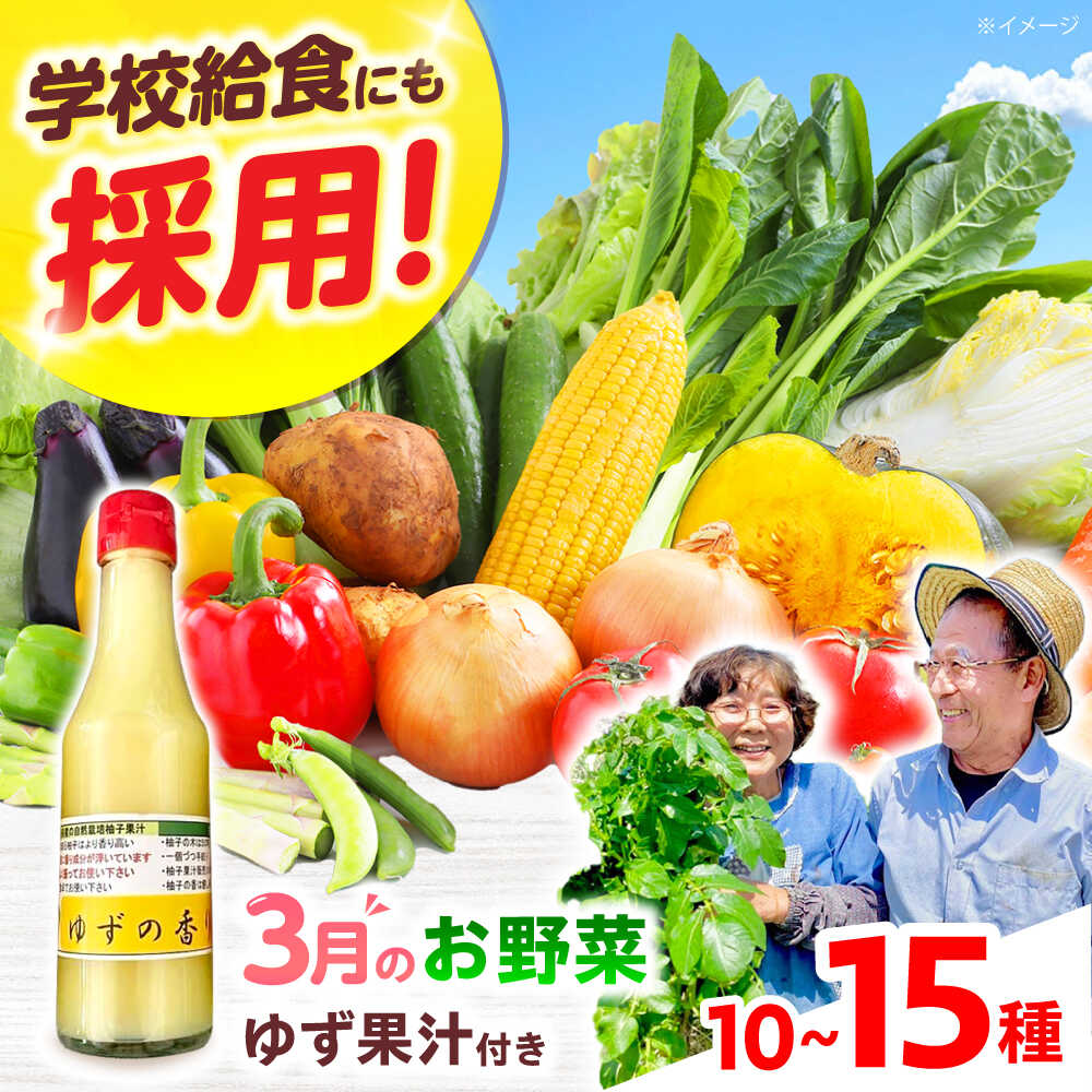 【数量限定】厳選！旬を味わう高槻野菜詰め合わせ 3月（10〜15種）＆農家さん自家製ゆず果汁 200ml×1本セット 野菜 やさい 新鮮 産地直送 旬 人気 お取り寄せ 野菜詰め合わせ 野菜セット ゆず 柚子 ゆず果汁 自家製 大阪府高槻市/高槻あぐり[AOCS005]