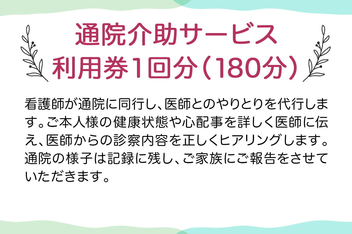 【ふるさと納税】★大阪府守口市限定★通院介助チケット(180分)｜通院介助 看護師 付き添い チケット サービス利用券 利用券 [2434] - 画像2