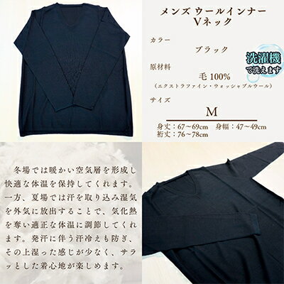 【ふるさと納税】CAMETARO メンズ　ウールインナー　Vネック　ブラック　Mサイズ【1103721】 サムネイル2