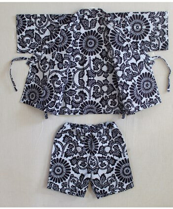 D108　オリジナル河内木綿柄お子様用甚平セット（紫）