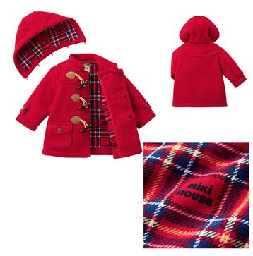 【ふるさと納税】H197 ミキハウス フリースダッフルコート(赤・紺) 90~120cm【mikihouse ダッフル コート アウター こども こども服 キッズ 冬 フリース 90 100 110 120 cm 赤 レッド 紺 ネイビー フード取りはずし 暖かい 大阪 八尾市】 サムネイル2