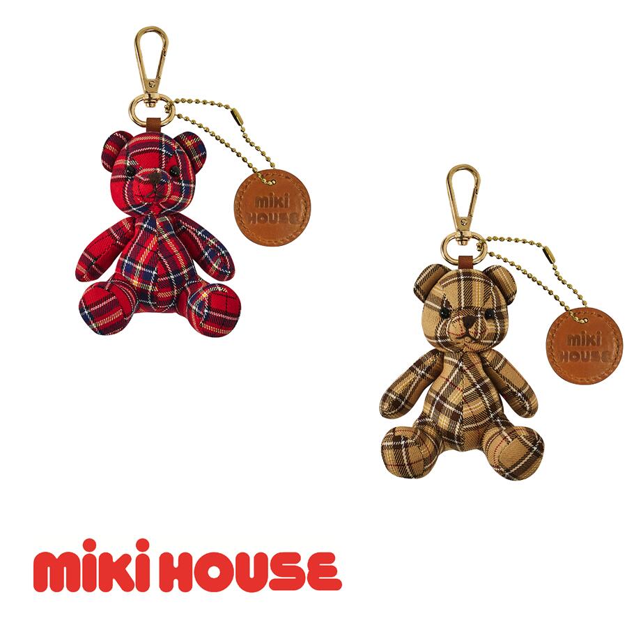 N103 ミキハウス ミキハウスベア チャーム(赤・ベージュ)【mikihouse ファッション バッグチャーム キーホルダー マスコット キャラクター レッド ベージュ 大人 こども チェック かわいい 大阪 八尾市】
