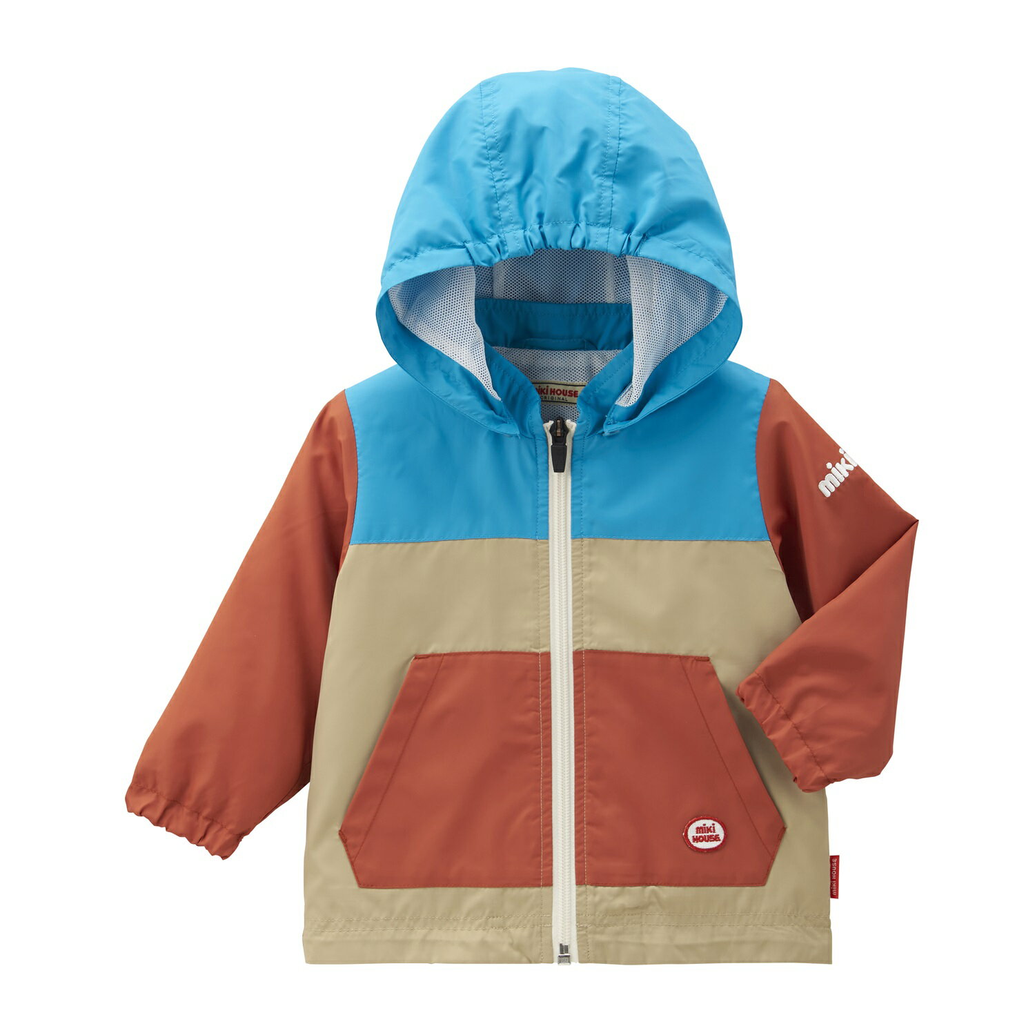P109 ミキハウス ウインドブレーカー(ダークブラウン)90~130cm【mikihouse ウインドブレーカー アウター ジャケット 子供服 こども キッズ 男の子 女の子 UVカット 90 100 110 120 130 cm ピンク ブラウン 赤 紺 ブランド 大阪府 八尾】