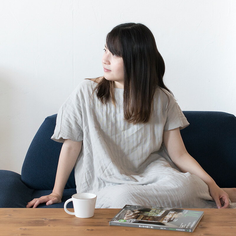 ワンマイルウェア 1枚 グレー ワンピースタイプ 薄手 ガーゼ 無地 柔らかい 速乾 上質 ワンピース パジャマ ルームウェア 通気性 吸水性 綿100％ 大阪府 泉佐野市 送料無料