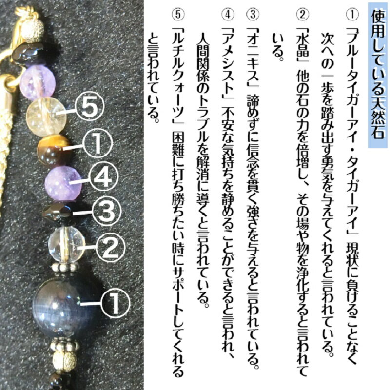 【ふるさと納税】オリジナル根付 お守り 不屈のドラゴン2 ゴールド 龍の彫刻入り 勾玉 天然石 ブルータイガーアイ オニキス 水晶 アメジスト タイガーアイ ルチルクォーツ ベルベットのケース付き プレゼント お取り寄せ 大阪府 泉佐野市 送料無料 サムネイル3