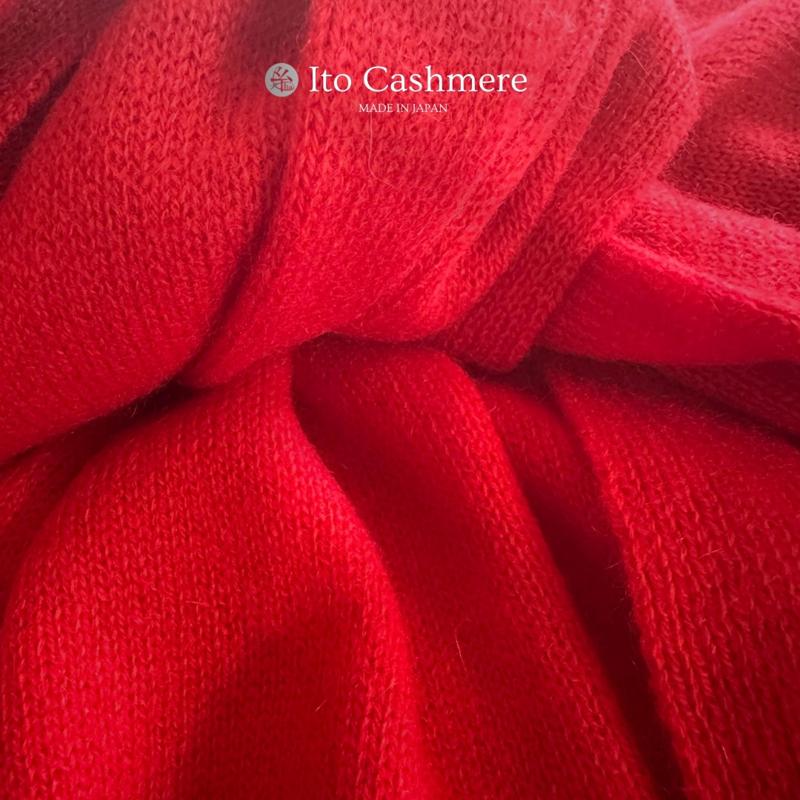 【ふるさと納税】100％ピュアカシミヤ マフラー フリンジ無し レッド サムネイル2