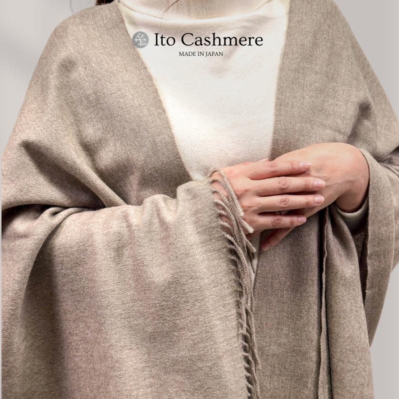 【ふるさと納税】100％ピュアカシミヤ・大判ストール フリンジ付き オーガニックベージュ サムネイル3