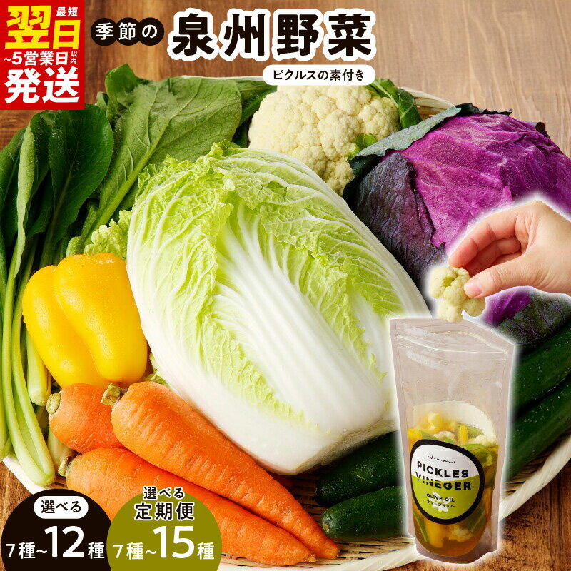 旬の新鮮 野菜セット 選べる 内容量 定期便 毎月配送 おまかせ ピクルスの素付き ファミリー向け 泉州野菜 旬の野菜 季節の野菜 詰め合わせ 野菜 国産 新鮮 毎日食材 最短 翌日発送 5営業日 大阪府 泉佐野市 送料無料 いずみピクルス NSW