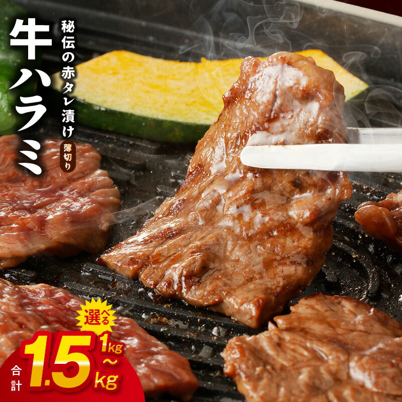 訳あり 牛肉 ハラミ 牛ハラミ 薄切り スライス 選べる 1kg / 1.5kg 小分け サイズ不揃い 秘伝の赤タレ漬け 味付け肉 焼くだけ 簡単 焼肉 肉 食品 冷凍 お取り寄せ 大阪 大阪府 泉佐野市 送料無料 肉の泉佐野