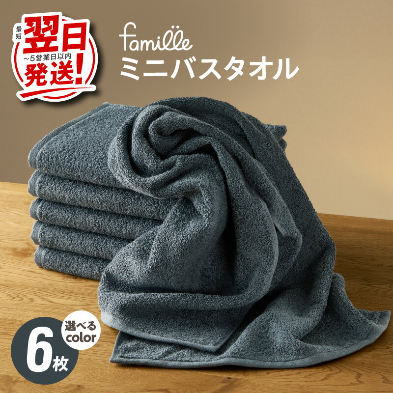 ファミーユ ミニ バスタオル 6枚 セット 選べる カラー 日本製 タオル 泉州タオル ミニバスタオル 日常使い 枕カバー 膝掛け アースカラー 綿100% 中厚 無地 速乾 吸水 日用品 最短 翌日発送 5営業日 大阪府 泉佐野市 送料無料