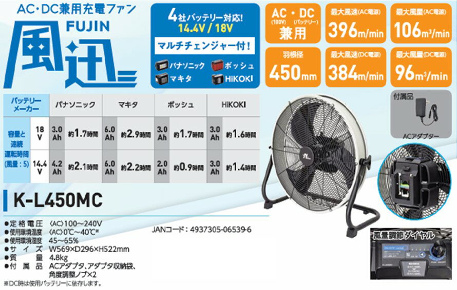 【ふるさと納税】[レビューキャンペーン対象商品] マルチチェンジャー内蔵AC/DC兼用充電ファン 風迅 (K-L450MC) [0893] サムネイル2