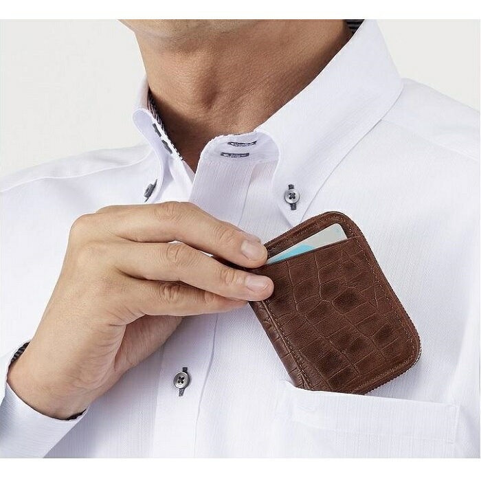 【ふるさと納税】職人の技 「 栃木レザー クロコ柄 ポケット財布 」 チョコ | 牛革財布 ウォレット 革財布 ミニ財布 クロコ柄 ポケット財布 小銭入れ コインケース 栃木レザー メンズ サムネイル2