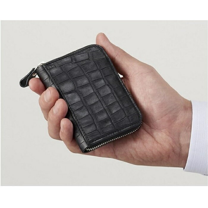 【ふるさと納税】職人の技 「 栃木レザー クロコ柄 ポケット財布 」 ブラック | 牛革財布 ウォレット 革財布 ミニ財布 クロコ柄 ポケット財布 小銭入れ コインケース 栃木レザー メンズ サムネイル2