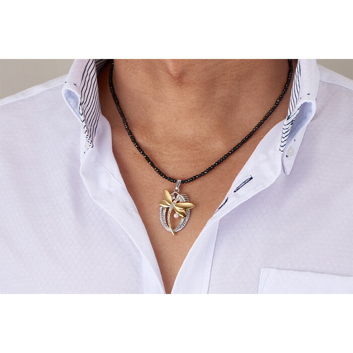 【ふるさと納税】漆黒の 天然石 「 ブラックスピネルネックレス 」 勝ちトンボ | ネックレス 男性 おしゃれ 宝石 真珠 天然石 ブラックスピネル パール メンズ サムネイル2