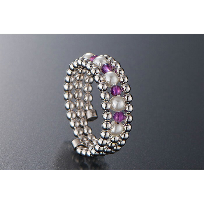 【ふるさと納税】アメジスト ＆ 貝パール 3連フリーリング | 指輪 女性 かわいい レディース 宝石 アメジスト パール 天然石 フリーサイズ リング サムネイル2