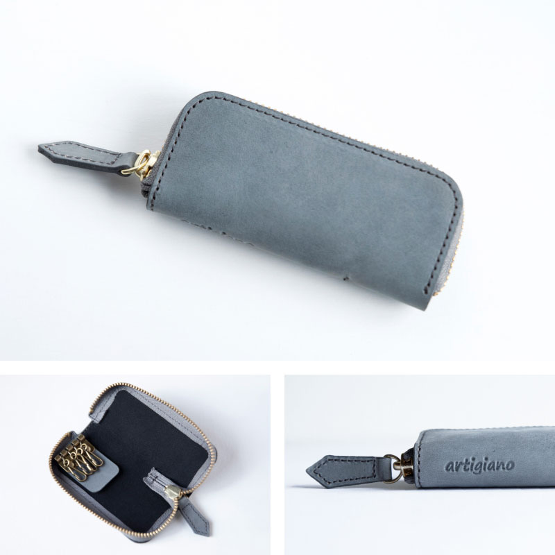 【ふるさと納税】プルアップレザー 4連 キーケース 銀磨り パステルカラー 起毛 レザー 本革 スリム ラウンドファスナー レディース メンズ 革 スマートキー アルティジャーノ ハンドメイド オシャレ 女性 男性 【apo-16cpu】（EE1199-SJ-V）【G1474519】 サムネイル3