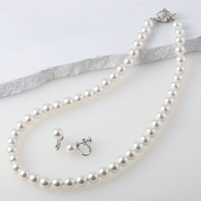 貝パールネックレス2点セット(ホワイト)_ パール 貝パール ホワイト フォーマル 冠婚葬祭 卒業式 入学式 パーティ イヤリング ピアス レディース ジュエリー 人気 おすすめ 送料無料 贈答 ギフト 真珠 プレゼント 【配送不可地域：沖縄県】【1214991】