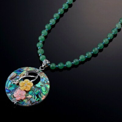 あわび貝の天然石ネックレス_ あわび貝 鮑貝 シェル 螺鈿細工 天然石 グリーンアベンチュリン ガラスビーズ クリスタルガラス ネックレス 大阪府 和泉市 送料無料 【配送不可地域：沖縄県】【1215007】