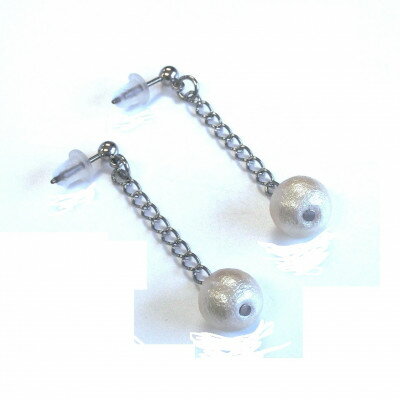 【ふるさと納税】コットンパールピアス・チェーンタイプ(8mm・アイボリー)【1518171】 サムネイル2