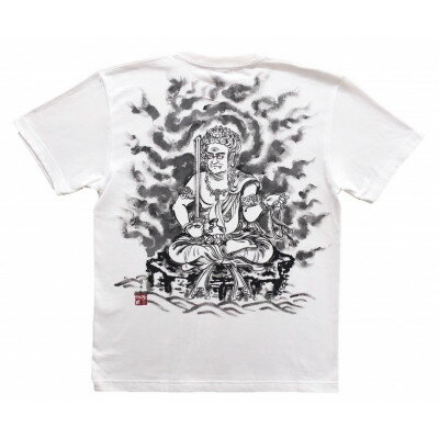 手描きTシャツ 仏画 不動明王 白 綿生地 (半袖 XLサイズ)【1614979】