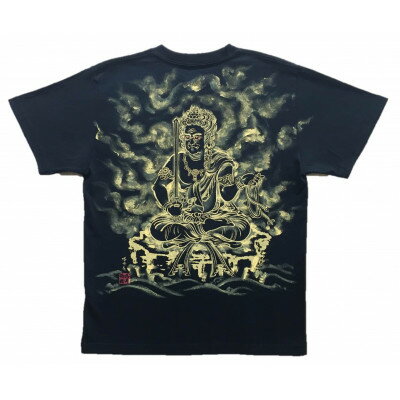 手描きTシャツ 仏画 不動明王 黒 (半袖 XLサイズ)【1614987】