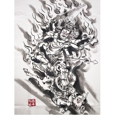 【ふるさと納税】手描きTシャツ 仏画 大威徳明王 白 (半袖 Sサイズ)【1615019】 サムネイル2