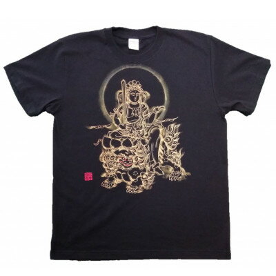 手描きTシャツ 仏画 文殊菩薩 黒 (半袖 Sサイズ)【1615176】
