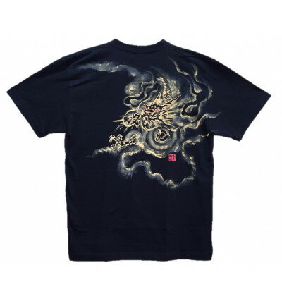 手描きTシャツ 日本画 龍神 黒 (半袖 Sサイズ)【1615186】