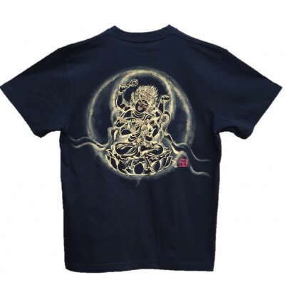 手描きTシャツ 仏画 愛染明王 黒 (半袖 XLサイズ)【1615503】