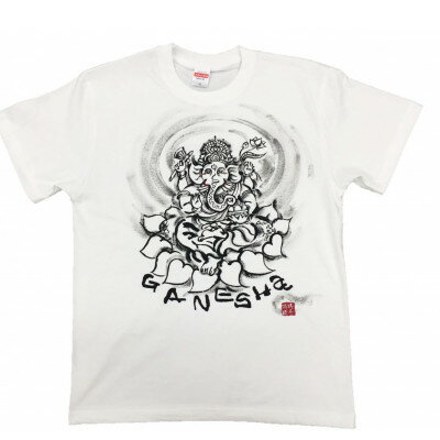 手描きTシャツ 仏画 ガネーシャ 白 (半袖 Sサイズ)【1615508】