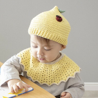 【ふるさと納税】HOPPL(ホップル)手編みニットビブ&キャップセット(レモン/サイズS)【1626193】 サムネイル2