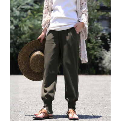 【ANTIQUA/アンティカ】裾リブスリットパンツ ダークカーキ M　(AY-00014-66-M)【1639350】