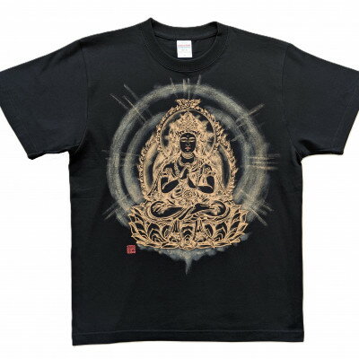 手描きTシャツ 仏画 大日如来 金剛界 黒 (半袖 XLサイズ)【1662864】
