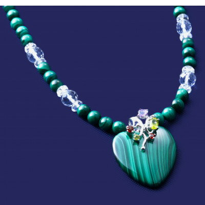【ふるさと納税】マラカイトのハート型宝石ネックレス【配送不可地域：沖縄県】【1690195】 サムネイル3